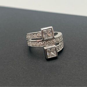 Diamonique Sterling Double Band Princess Cut Ring Size 6